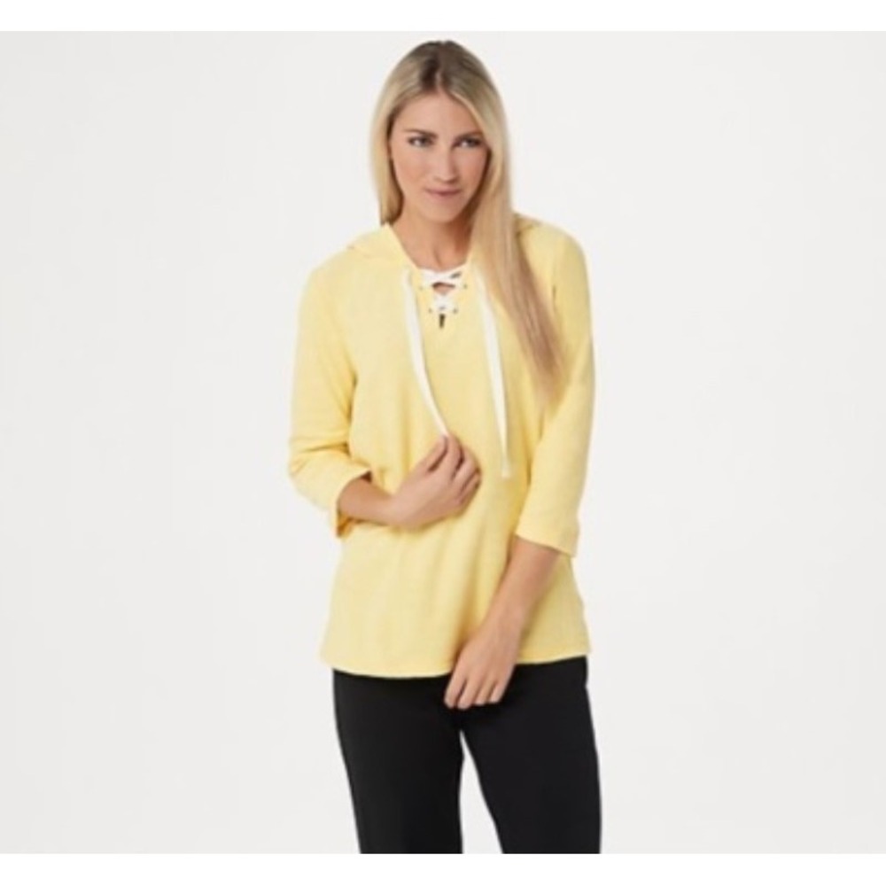 NWT Anybody M French Terry Lace Up Hoodie Yellow 114100